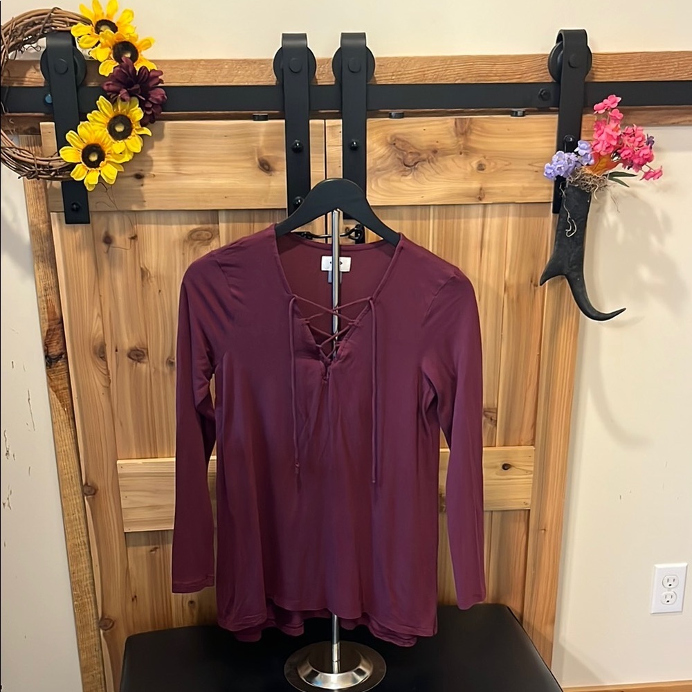 Old Navy Burgundy Lace-Up Long Sleeve Top